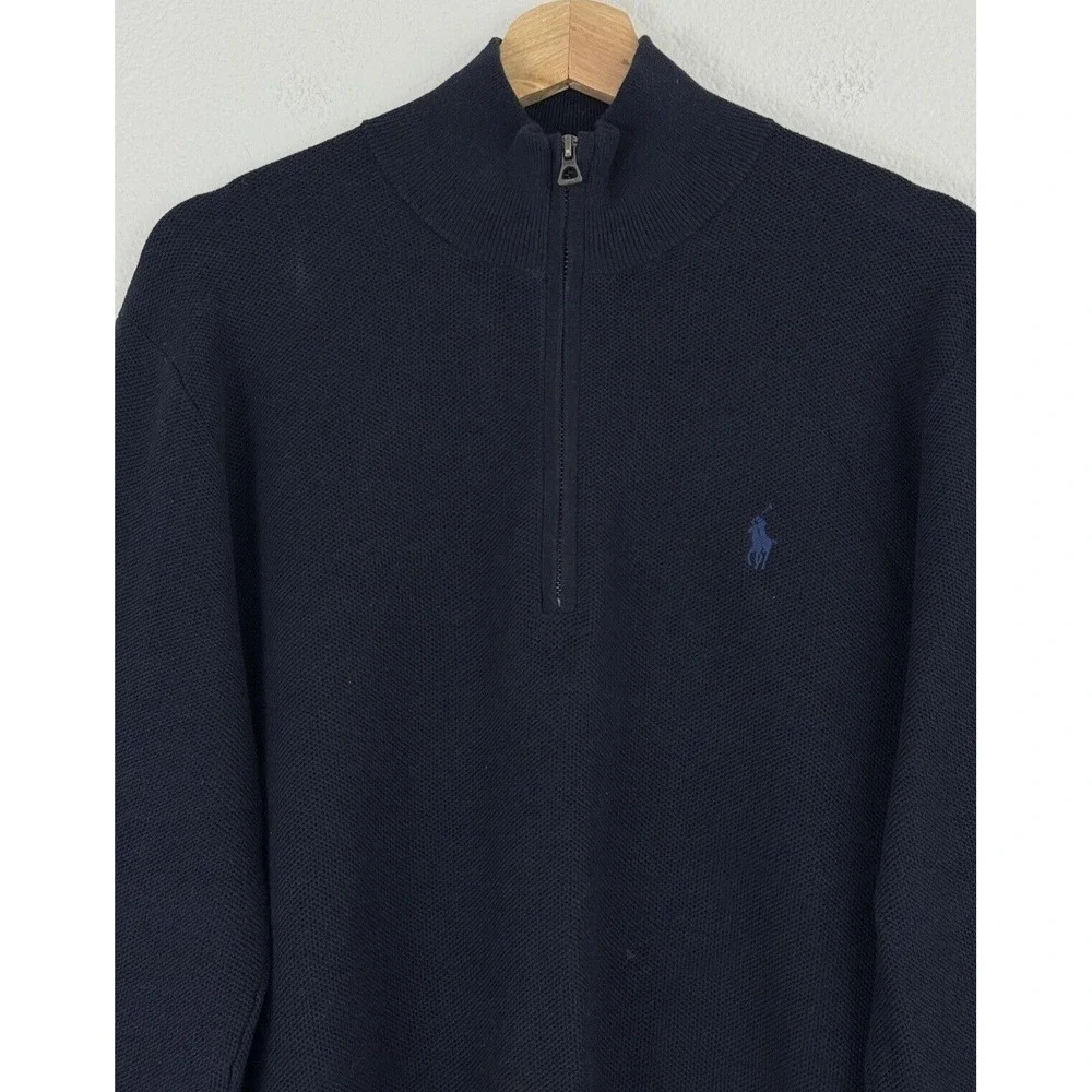 Polo By Ralph Lauren Sweater Pima Cotton Size  L 1/4‎ Zip Blue Preppy Old Money